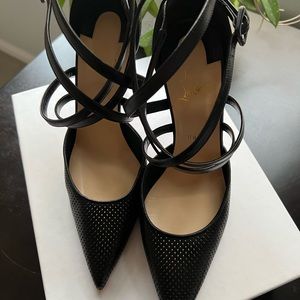 Christian Louboutin Ankle Strap Pointed Black Leather Pump